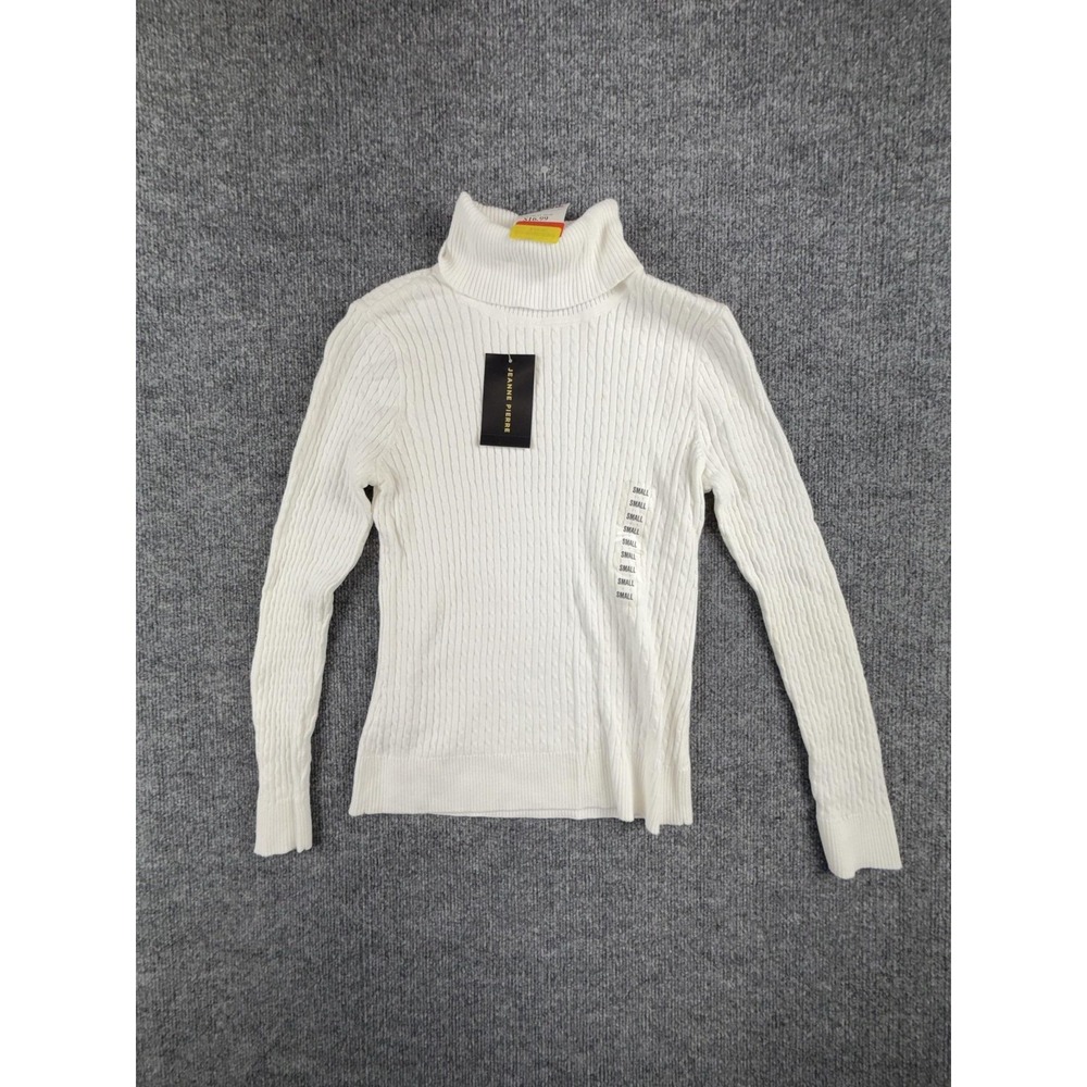 Jeanne Pierre Sweater Womens Small White Turtleneck Cable Knit Cotton Pullover